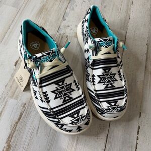 Ariat Women's Black and White Patterned Flats with Teal Accents